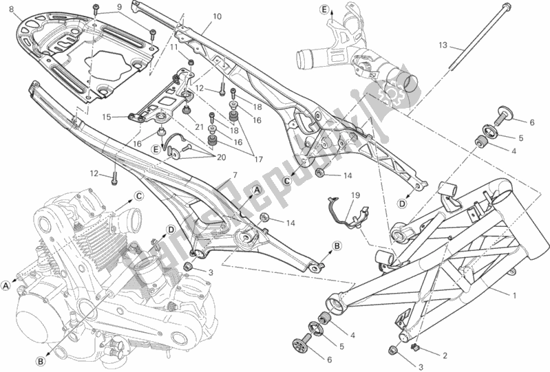 Alle onderdelen voor de Kader van de Ducati Monster 795-Thai 2012